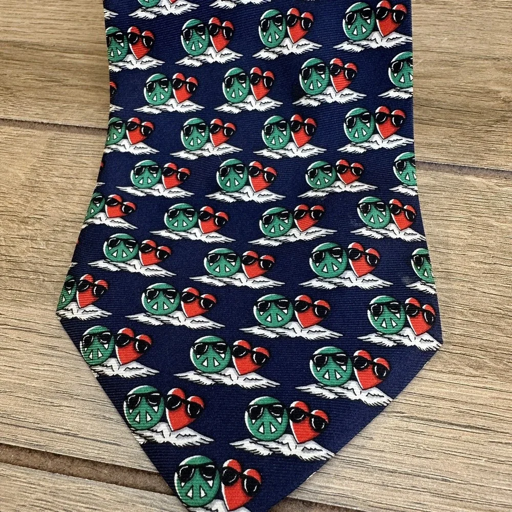 Vtg 90s MOSCHINO‎ Tie Valentines 100% Silk Made In Italy Navy Hearts Sunglasses